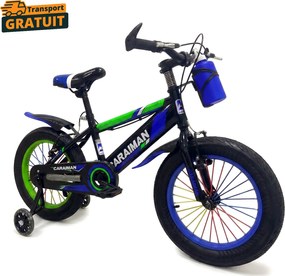 Bicicleta copii Caraiman 12 14 16 inch, cu roti ajutatoare, bidon apa, albastra