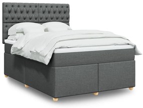 vidaXL Pat box spring cu saltea, gri închis, 140x200 cm, textil