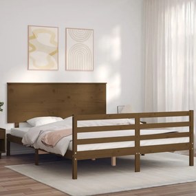 3195229 vidaXL Cadru de pat cu tăblie, maro miere, king size, lemn masiv