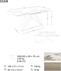 Masa extensibila deosebita design LUX Porcelain Marble 180-240cm