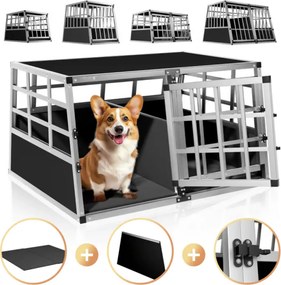 Cușcă de transport pentru câini BRUNO, 89x70x51cm, argintiu/negru Cadoca