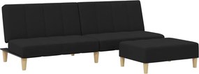 vidaXL Canapea extensibilă cu taburet, 2 locuri, negru, textil