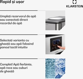 Klarstein Aqueous aparat de gheață 3 în 1: cuburi de gheață, distribuitor de apă: caldă și rece 20 kg/24h