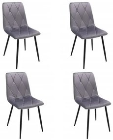 Scaune bucatarie/living, matlasate, catifea, metal, gri, set 4 buc, 44x52x89 cm, Piado