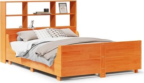 vidaXL Pat cu bibliotecă fără saltea maro ceruit 135x190 cm lemn masiv