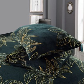 Lenjerie de pat de pluș verde cu monstera Dimensiune: 200x220 + 2x 70x80