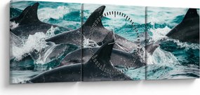 Tablou - Delfini în ocean (cu ceas) (90x30 cm)
