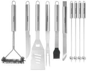 Set de 11 ustensile de grătar Klausberg KB 7901, Geantă de transport, Mânere ergonomice, Oțel inoxidabil, Inox