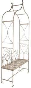 Arcada decorativa de gradina cu banca, alb, din metal, aspect vintage