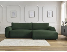 Colțar verde închis extensibil cu tapițerie din catifea reiată (cu colț pe partea dreaptă) Lucien – Bobochic Paris