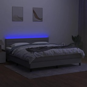 Pat cu arcuri, saltea si LED, gri deschis, 160x200 cm, textil Gri deschis, 160 x 200 cm, Benzi orizontale