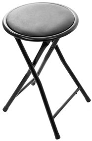 Taburet pliabil tip scaun din PVC negru.