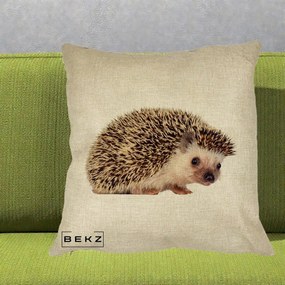 Perna Decorativa Arici Fotorealist, 40x40 cm, Crem, Husa Detasabila, Perna Inclusa, BEKZ®