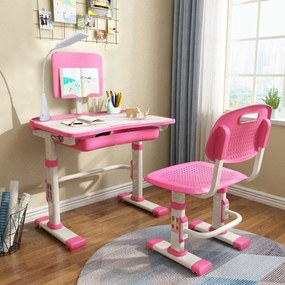 Set birou cu scaun pentru copii Yinleader, cu lampa, alb/roz