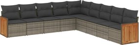 vidaXL Set canapele de grădină, 9 piese, cu perne, gri, poliratan