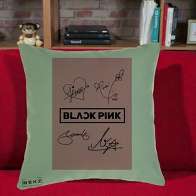 Perna Personalizata K-pop BLACKPINK Semnaturi Roz, 40x40 cm, Verde, Husa Detasabila, Perna Inclusa, BEKZ®