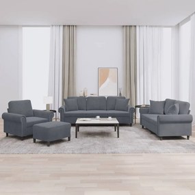 vidaXL Set canapea cu perne, 4 piese, gri închis, catifea