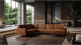 Colțar maro coniac cu tapițerie din imitație de piele (colț pe partea dreaptă/în formă de "U") Copenhagen – Scandic