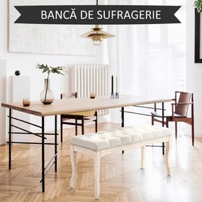 HOMCOM Bancă de Pat Vintage cu Butoni, Bancă Capitonată cu Picioare din Lemn, 110x40x48 cm, Bej | Aosom Romania