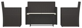 Set mobilier de exterior cu perne, 4 piese, negru, poliratan