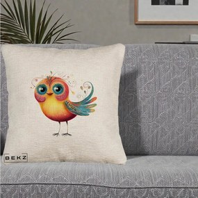 Perna Decorativa Pasare Vibranta cu Aripi Ornamentale, 40x40 cm, Bej Canapea, Husa Detasabila, Perna Inclusa, BEKZ®