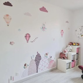 INSPIO Autocolante pentru perete - Dealuri și baloane roz