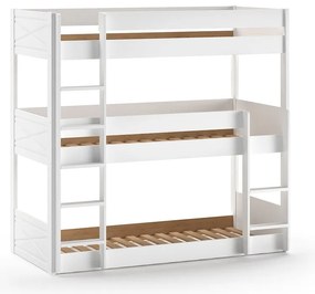 Pat pentru copii alb supraetajat din lemn masiv de pin 90x200 cm Scott – Vipack