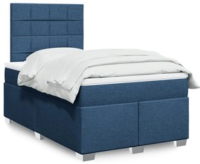 vidaXL Pat box spring cu saltea, albastru, 120x200 cm, textil