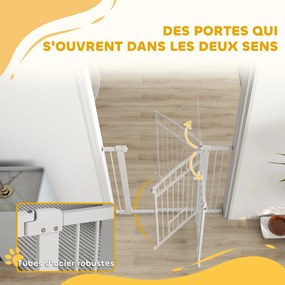 PawHut Barieră de siguranță câini cu sistem de dublă blocare, montaj prin presiune sau găurire, lățime 76-104 cm alb | Aosom Romania