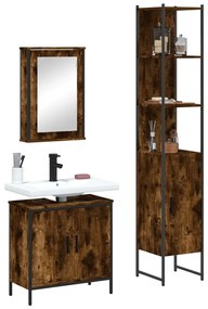 vidaXL Set mobilier de baie, 3 piese, stejar fumuriu, lemn prelucrat