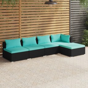 3101625 vidaXL Set mobilier de grădină cu perne, 5 piese, negru, poliratan