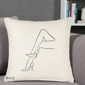 Perna Decorativa Picioare cu Tocuri Line Art, 40x40 cm, Crem Reliefat, Husa Detasabila, Perna Inclusa, BEKZ®