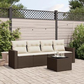 vidaXL Set canapele de grădină cu perne, 5 piese, maro, poliratan