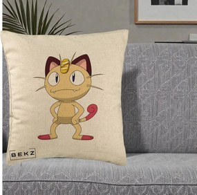 Perna Personalizata Meowth Pokemon, 40x40 cm, Bej, Husa Detasabila, Perna Inclusa, BEKZ®