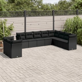 3217855 vidaXL Set canapele de grădină cu perne, 10 piese, negru, poliratan