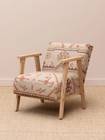 Fotoliu lounge kilim din lână și iută naturală cu structură din lemn de acacia, „Tierra”