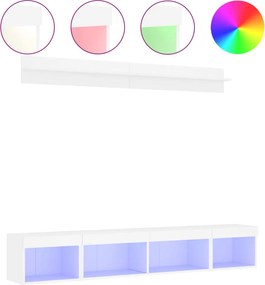 vidaXL Unități de perete TV cu LED-uri, 5 piese, alb, lemn prelucrat