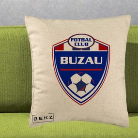 Perna Personalizata FC Buzau Fotbal, 40x40 cm, Bej, Husa Detasabila, Perna Inclusa, BEKZ®