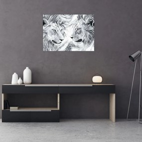 Tablou pe sticlă - Capete de lei desenate (70x50 cm)