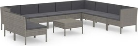 vidaXL Set mobilier de grădină cu perne, 11 piese, gri, poliratan