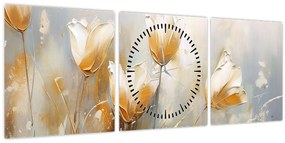 Tablou - Pictura de lalele (cu ceas) (90x30 cm)