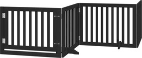vidaXL Poartă câini pliabilă cu ușă 4 panouri negru, 320 cm, lemn plop