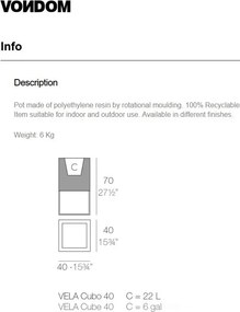 Ghiveci plante, flori design decorativ modern pentru amenajari interioare si exterioare, VELA CUBE PLANTER 54035R Vondom