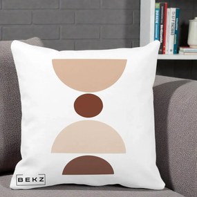 Perna Decorativa Geometric Boho Cerc si Boluri, 40x40 cm, Alba Mata, Husa Detasabila, Perna Inclusa, BEKZ®