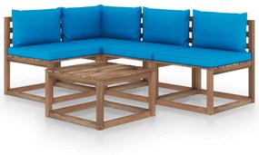 Set mobilier de gradina, 5 piese, cu perne bleu Albastru deschis, colt + 3x mijloc + masa, 1