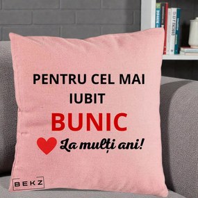 Cadou pentru Bunic - Perna Personalizata Pentru Cel Mai Iubit Bunic La Multi Ani Rosu, 40x40 cm, Roz, Husa Detasabila, Perna Inclusa, BEKZ®
