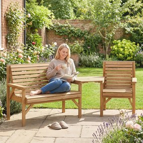 Outsunny Set 3 scaune de grădină, mobilier balcon cu orificiu pentru umbrelă, scaun de grădină, bancă, masă detașabilă 121x65x90 cm Lemn natural | Aosom Romania