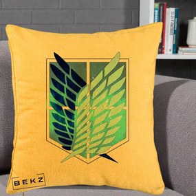 Perna Personalizata Attack on Titan Wings of Freedom, 40x40 cm, Galben, Husa Detasabila, Perna Inclusa, BEKZ®
