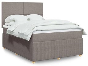 vidaXL Pat box spring cu saltea, gri taupe, 140x200 cm, textil
