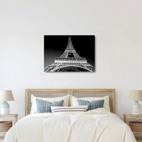 Tablou pe sticlă - Turnul Eiffel, alb-negru (70x50 cm)